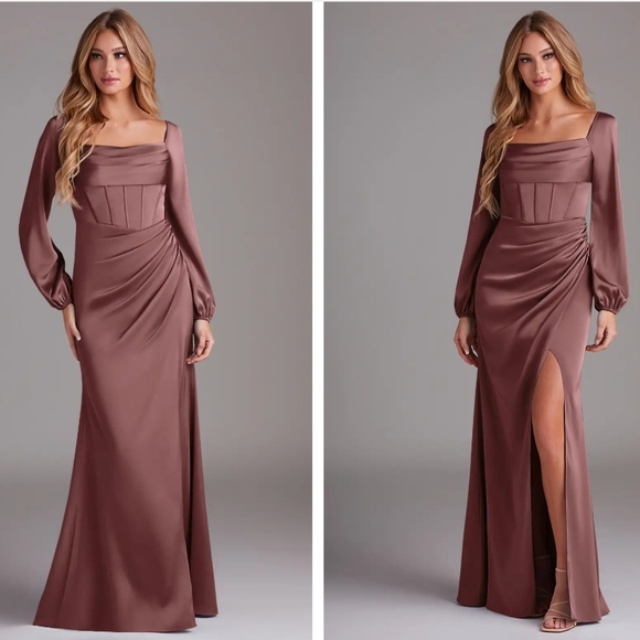 Azazie Charissa Vintage Mauve Size 14 - Picture 4 of 5